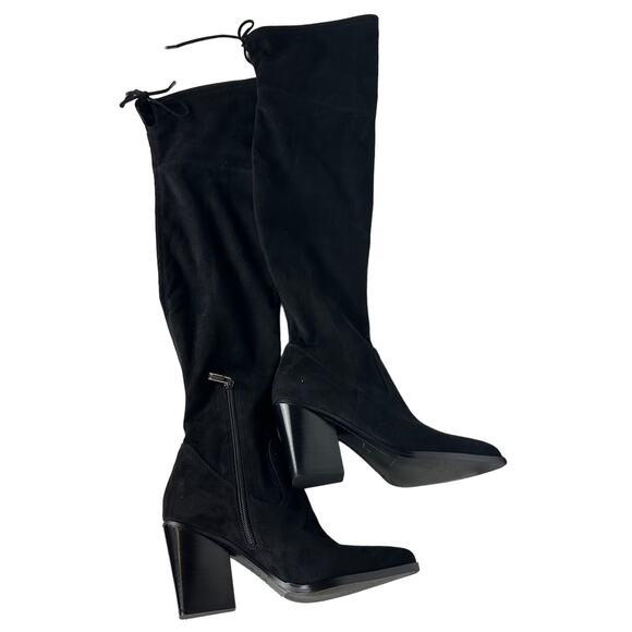 NWOB Marc Fisher Womens Knee High Faux Suede Almond Toe Black Block High Heel 6M - Picture 1 of 10